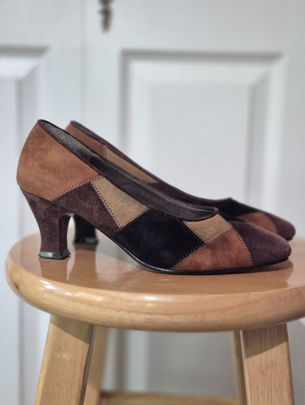 Vintage Fabulaire Size 6 Brown Suede Patchwork Heels